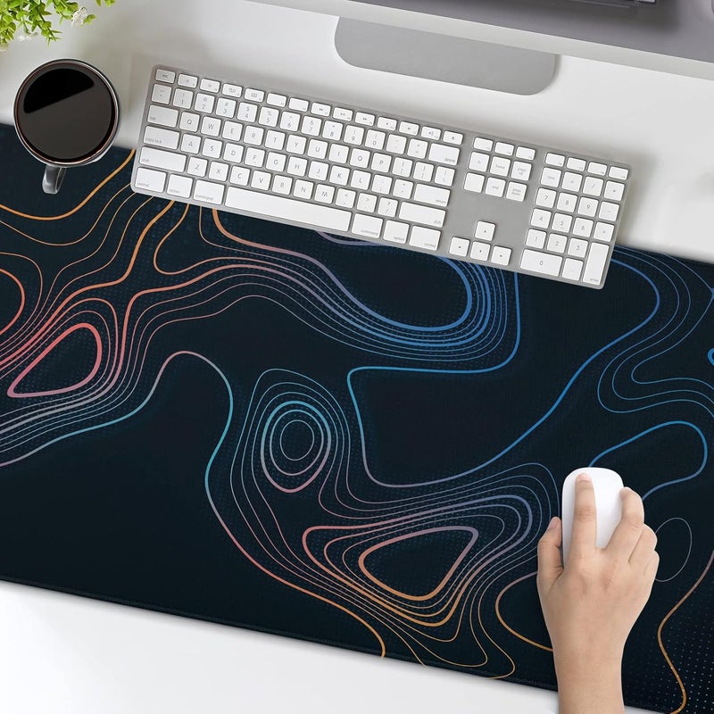 Brecoy Topographic Contour Map XL Mouse Pad 31.5 x 11.8 Inch Gaming Mousepad Extended Large Mousepad with Nonslip Rubber Base Stitched Edges Laptop Desk Pad Home Office Supplies - Image 2
